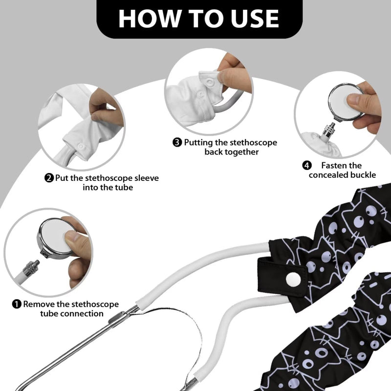 Rnyleeg Black Stethoscope Cover Funny Cat Design Stretchy Slim Looking Stethoscope Cover Sleeve Veterinary Fit to All Types of Stethoscopes Veterinary Supplies 1 Black Cat