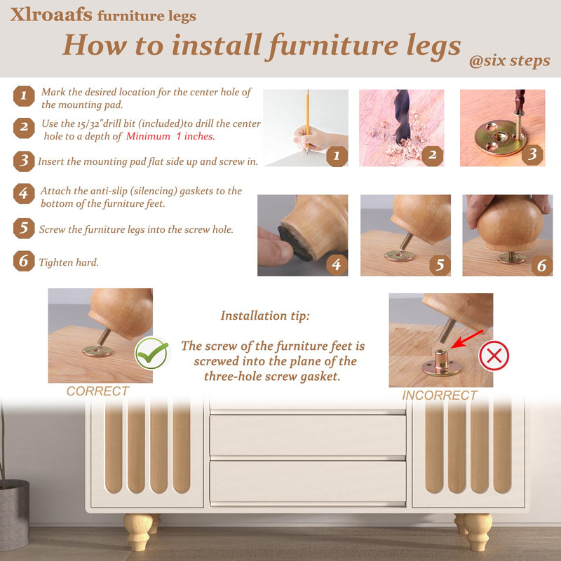 Wood Couch Legs 5 inch Sofa Legs for Furniture Set of 4, Natural Replacement Wooden Legs Furniture Feet Table Cabinet Dresser Bed Frame Legs