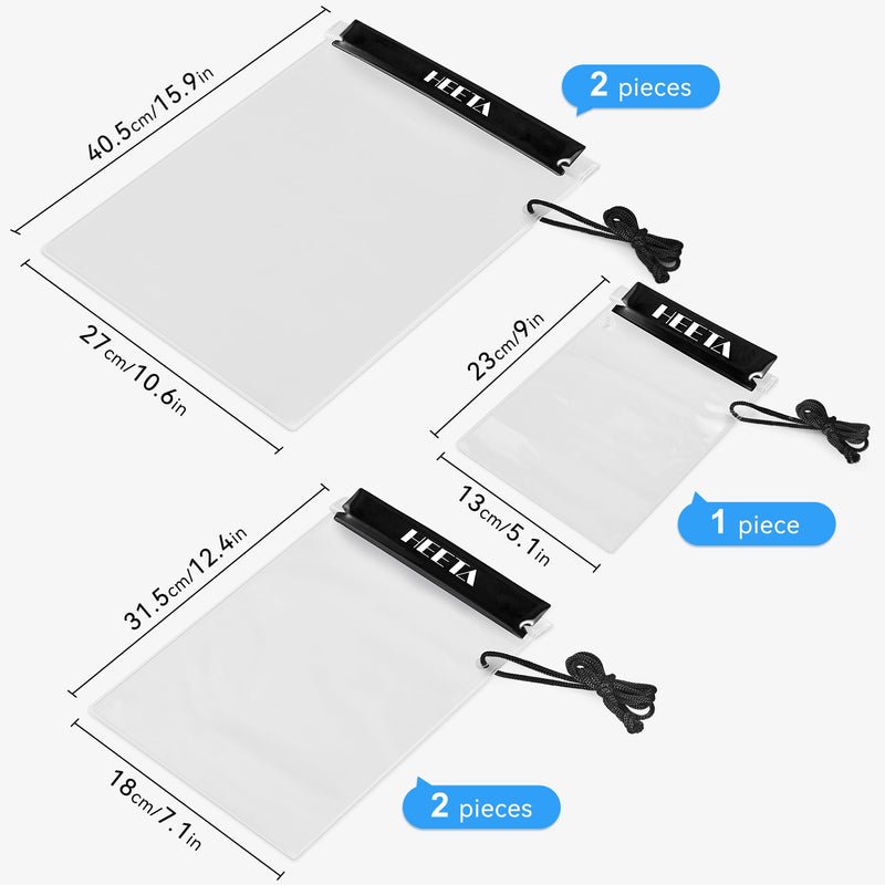 HEETA 5-Pack Clear Waterproof Dry Bag Pouch, Water Tight Cases Dry Bags Document Holder for Camera Mobile Phone Maps, Kayaking Boating Black