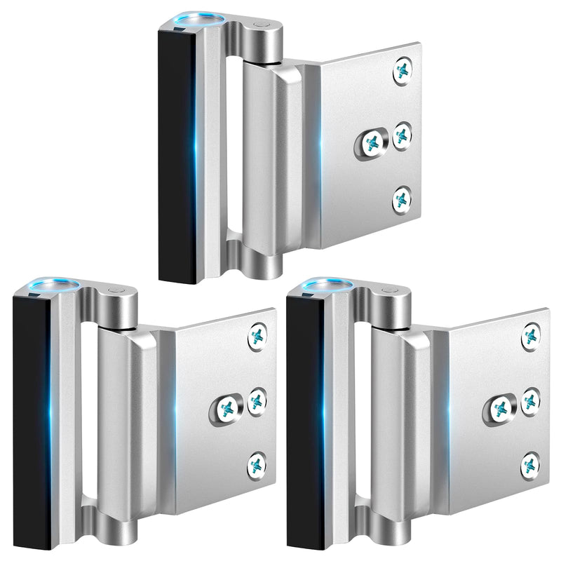 Home Security Door Lock 3 Pack Metal Door Reinforcement Lock for Kids Safety Top Front Door Child Proof Safety Lock Defend High Security Door Locks Latch Withstand 800lbs for Inside Swing Door Chain Sliver
