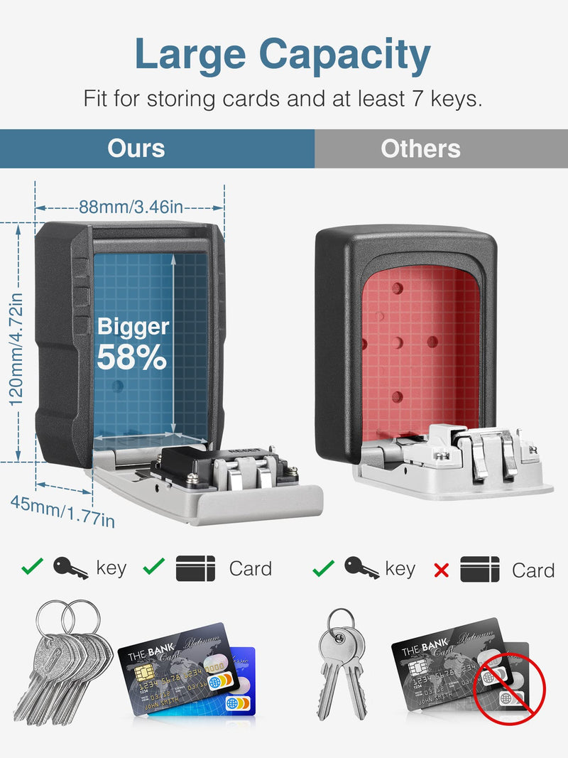 Puroma Key Lock Box with Key Hook, Resettable 4-Digit Combination Lockbox, Waterproof Key Storage Security Lockbox, Large Capacity Wall Mounted Lockbox for House Keys, Realtors, Garage Spare Keys Without Shackle