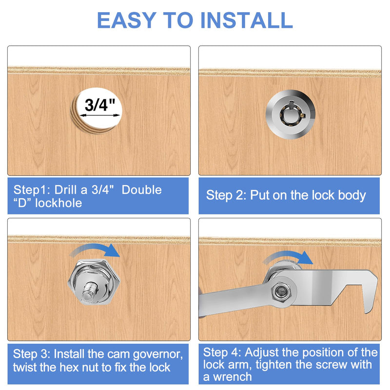 5/8' Cabinet Cam Lock Keyed Alike, Hook Cam Tool Box Lock for RV Storage Compartment Door Tool Cart Mailbox with Manual, Zinc Alloy (5/8 Inch 2 Pack) 5/8 Inch 2 Pack