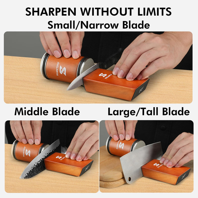 Knife Sharpener, Rolling Knife Sharpener, Knife Sharpening kit with Diamonds and Ceramic for Steel of Any Hardness, Kitchen Knife Sharpener with 15 & 20 Degree Magnetic Angle