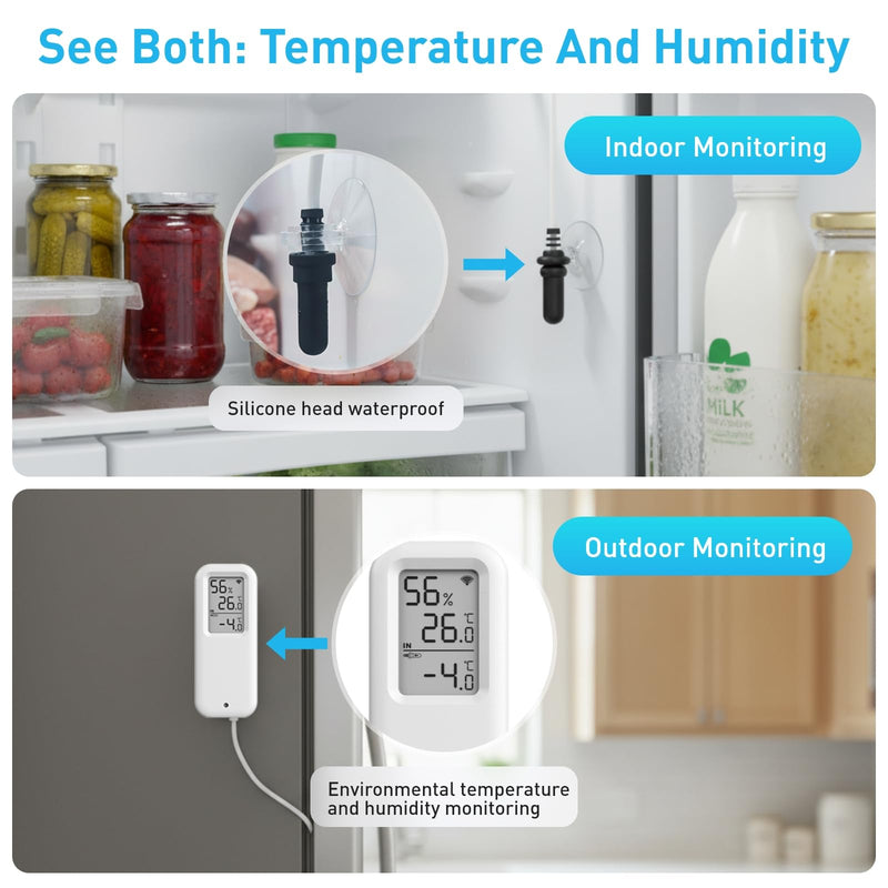 Daytech WIFI Freezer Thermometer with Room Thermometer and Freezer Alarm WiFi Temperature Sensor with App and Email Alerts for Fridge Fish Tank Pet Cage Wine Cellar Greenhouse 1 Pack (No Hub Required) Freezer Thermometer 1 Pack - NewNest Australia