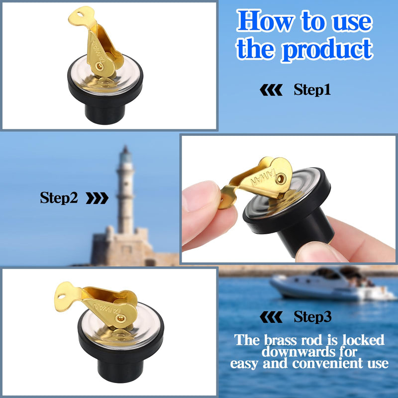 4 Pack 1 Inch Marine Drain Plugs Set Brass Snap Lock Baitwell & Snap Handle Drain Plugs for Boat Yacht Kayak Boat Yacht Kayak Marine Rust Proof Accessories