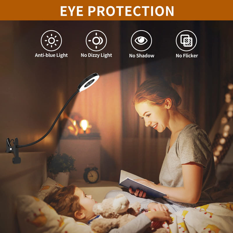 iZELL Desk Lamp, [3 Color Modes & 10 Brightness] LED Reading Light with Clamp, Flexible Gooseneck Book Light for Kids Reading Book in Bed at Night Clip on Table, Headboard, Dorm - 15.8‘’ Black 15.8'' Black