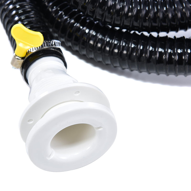 1-1/8 Boat Bilge Pump Hose Kit,1-1/8 Dia 6 FT Kink-Free PVC Hose,1-1/8 Inch ABS Thru-Hull Fitting,2PCS （316）Stainless Steel Hose Clamps for Boat Marine 1-1/8black