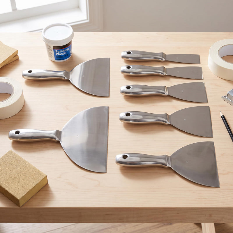 7-Piece Stainless Steel Putty Knife Set, 1.5-8 inch Blades, Paint Scraper Kit with Storage Bag