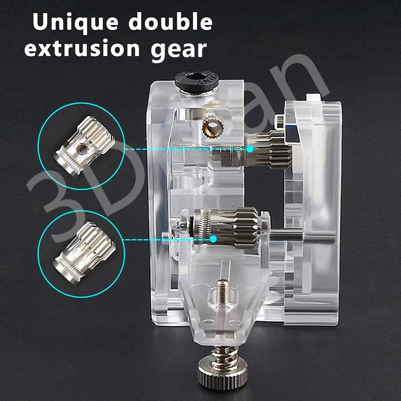 Bowden Dual Drive Extruder Universal Geared Extruder for Ender 3 V2/Pro, Ender 3 Series, CR10 Series, Mega S, Tevo Tornado, Wanhao D9, Anet A8 E10, Prusa I3 and DIY 3D Printer, Transparent