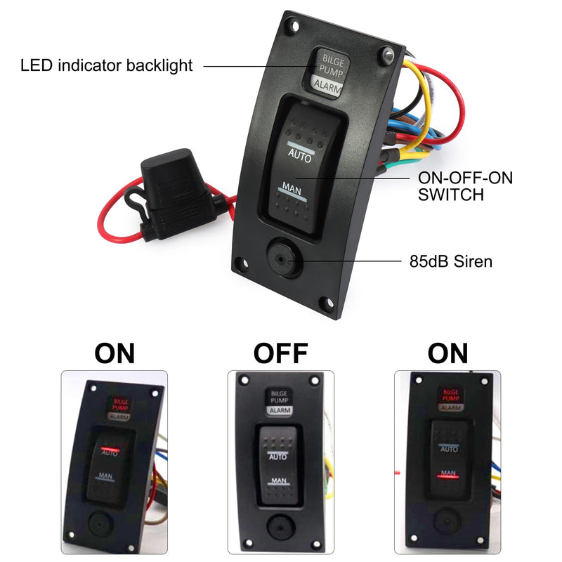 ASOOLL 12-24v Bilge Pump Alarm Control Panel,Bilge Pump Yacht Deck Cleaning Control Panel, Circuit Breaker Deck Cleaning Control Panel for Boat Yacht