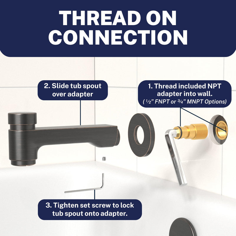 HammerHead Solid Brass Tub Spout with Spring-Loaded Diverter, 6.8" Length, 1/2" FNPT or 3/4" MNPT Thread-On Bath Tub Spout, Heavy-Duty Bathtub Faucet, Oil Rubbed Bronze