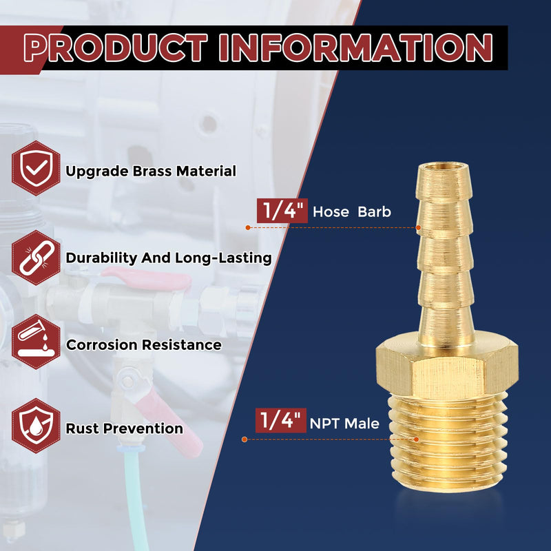 Pack of 1 Brass Hose Barb Fittings 1/4" Hose Barb to 1/4" NPT Male Fittings 1/4" Barb To 1/4" NPT Male