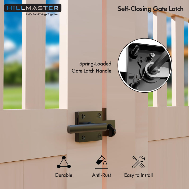 Double Sided Gate Latch for Wooden Fence,Heavy Duty Swinging Door Latch Two Sided Gate Door Latch for Outdoor Fence,Self Locking Gate Latch Gate Hardware for Wood Gates,Pool,Backyard,Garden