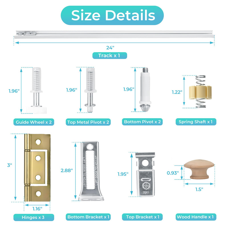 24 Inch Bifold Door Hardware Kit with Track, Closet Door Track Repair Tool Kit, Metal Track Kit for Bi-fold Door Use (24 Inch) 24 Inch