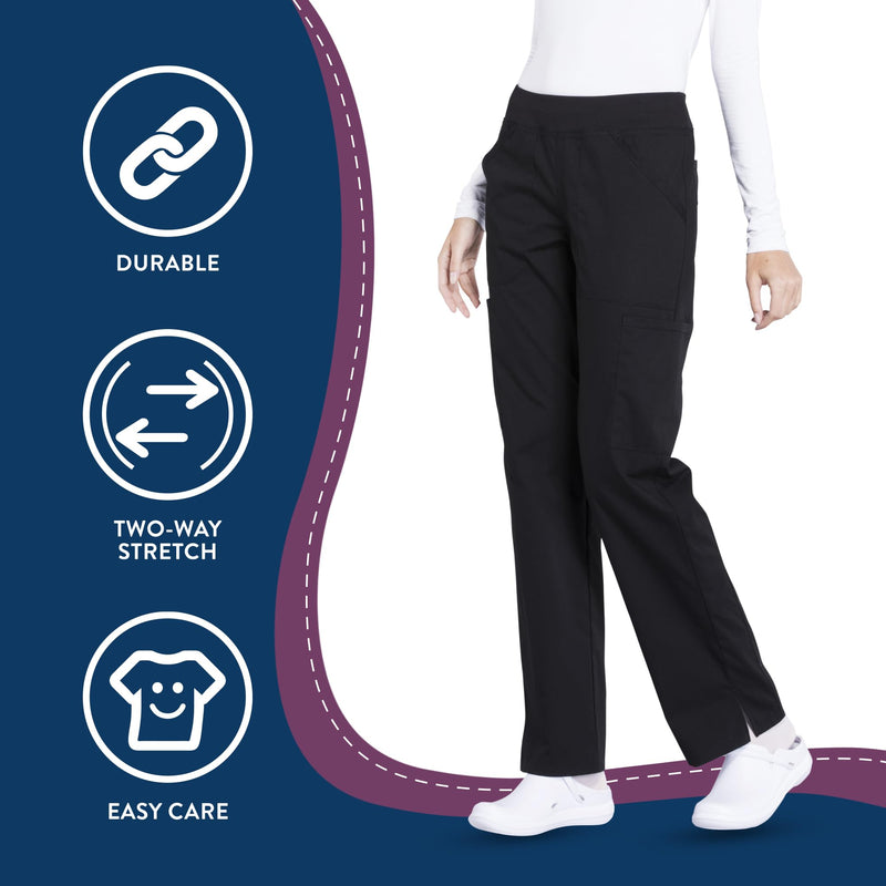 Cherokee Women Scrubs Pant Workwear Professionals Mid Rise Straight Leg Pull-on Medium Black