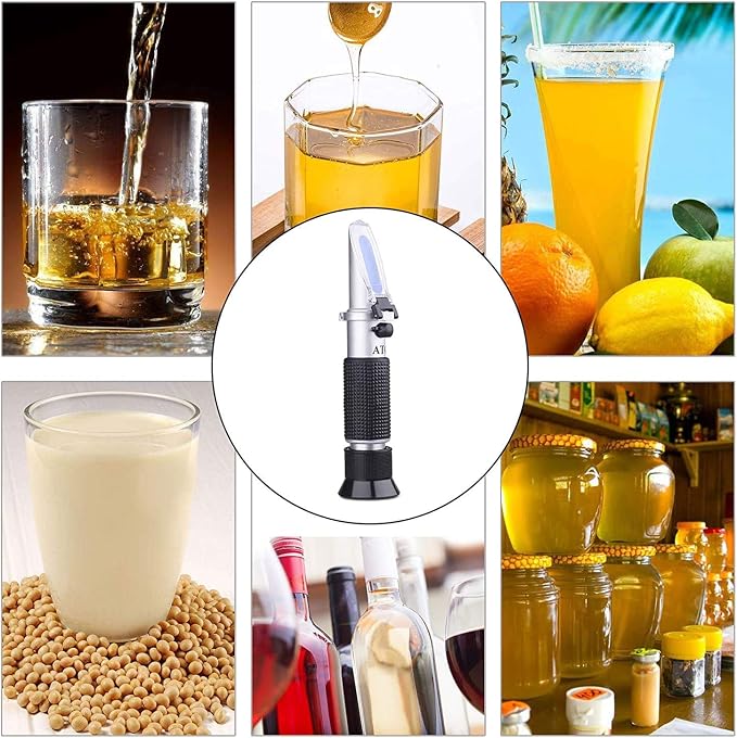 Brix Refractometer, Brix Meter Refractometer with ATC, Dual Scale Refractometer Brix 0-32% & Specific Gravity 1.000-1.130, Lab Refractometer for Wine Making, Beer Brewing, Fruit, Sugar Content