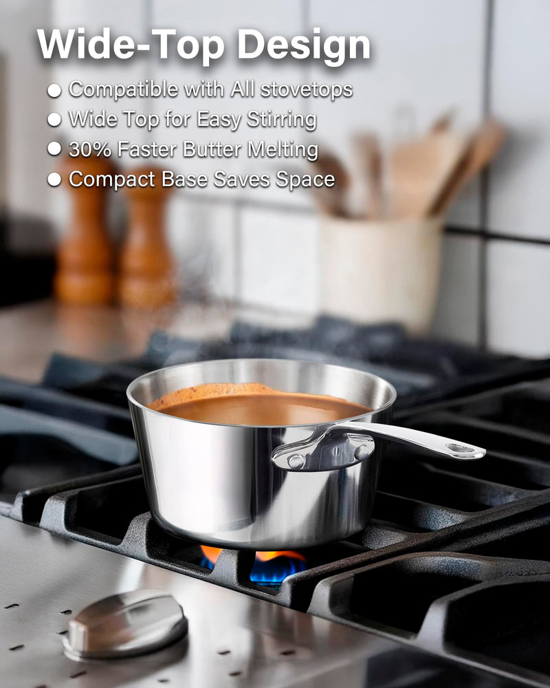 DM Multi-ply Clad 0.14 QT Stainless Steel Butter Warmer, Induction Compatible, Small Saucepan for Coffee, Butter, Milk, Dishwasher and Oven Safe, Cool Grip Handles 0.14QT