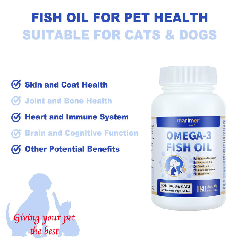 MARIMER Snip Tips Omega-3 Fish Oil for Cats for Dogs – EPA & DHA with Vitamin E – Liquid Soft Gels You Can Snip & Pour – Supports Heart, Skin, Coat, Joint & Immune Health – 180 Softgels