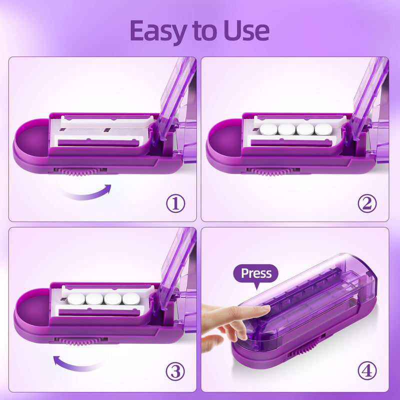 DUBSTAR Pill Cutter Splitter for Small and Tiny Pills, Multiple Pill Cutters for Small or Large Pills, Adjustable Pill Splitter with Centering Device and Blade Guard for Multi Tablets (Purple) Purple