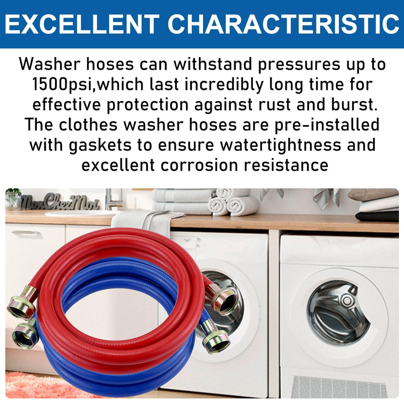 Washer Hoses 4FT,Rubber Washing Machine Hoses 3/4 Washer Machine Hoses 2 packs,Burst Proof Water Supply Lines for Hot and Cold Water Washer Hoses,Universal for All Standard Wash Machines-by MIFLUS Rubber 4foot-Straight