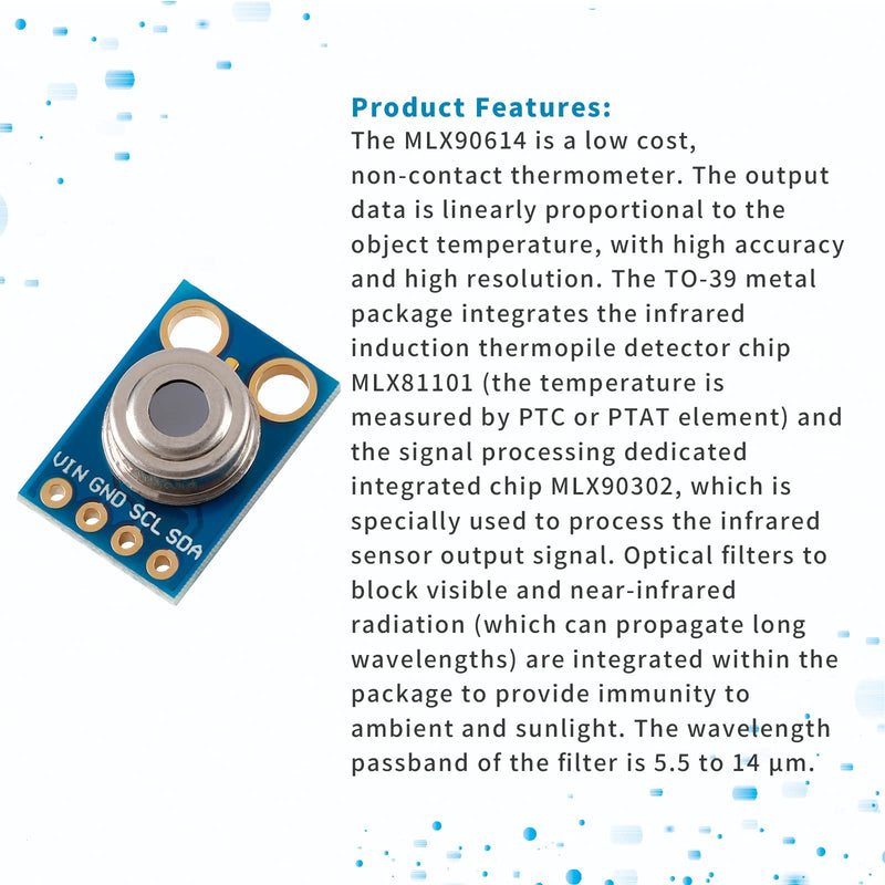 GY-906 MLX90614 Non-Contact IR Infrared Temperature Sensor Module IR Temperature Acquisition Module High Precision High Resolution Infrared Temperature Sensor IIC Serial Port for Arduino