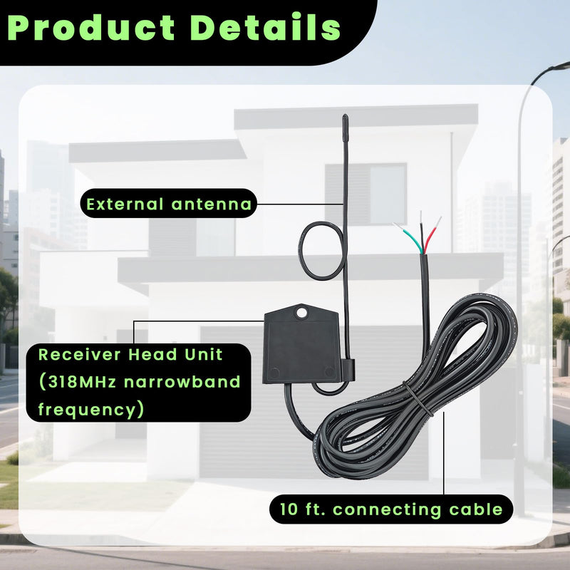 Narrow Band Receiver-Antenna Compatible with Mighty Mule GTO AQ201-NB/AQ202-NB Swing Gate Opener System Includes Antenna and 10 ft Cable for Remote Mounting Extension Kit