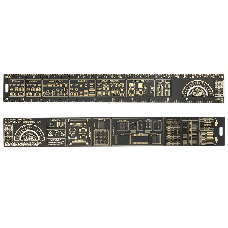 Mayata 3PCS/4PCS 15cm 20cm 25cm 30cm Multifunctional PCB Ruler Measuring Tool Resistor Capacitor Chip IC SMD Diode Transistor Package 180 Degrees (4pcs/lot)