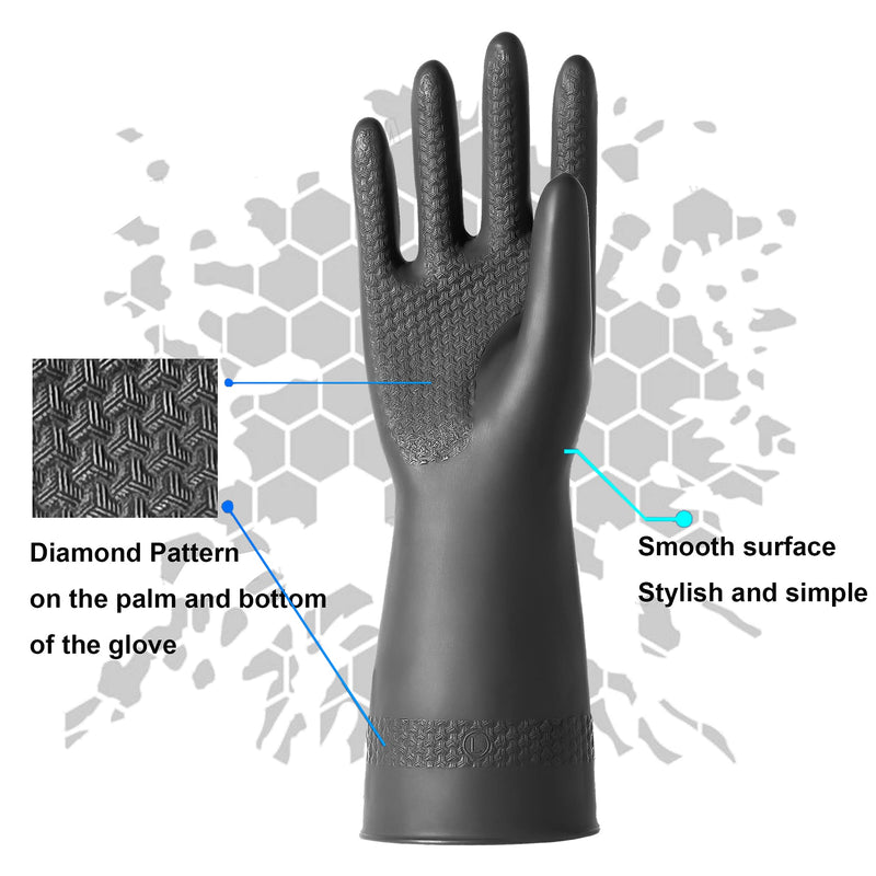 Chemical Resistant Latex Gloves,Cleaning Protective Safety Work Heavy Duty Rubber Gloves, S-M-L-XL Size, Black 1 Pair L/12.6''