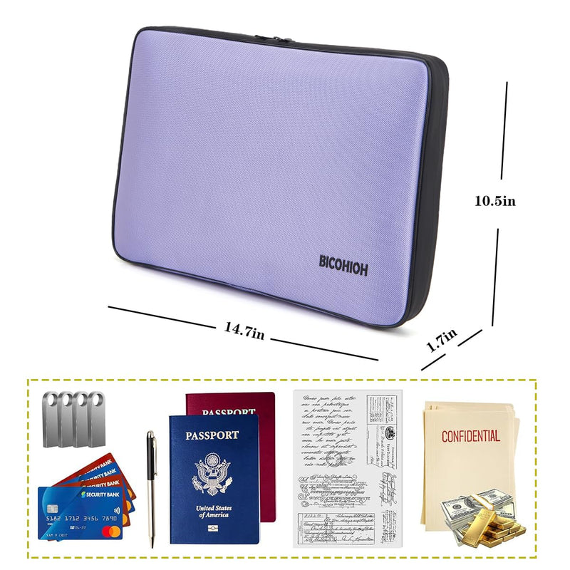 Portable Document Bag, Important Document Organizer, Storage Pouch File Folder for Important Papers, Emergency Binder, Birth Certificates, Social Security Cards, Passports, Photos (Purple;) Purple;