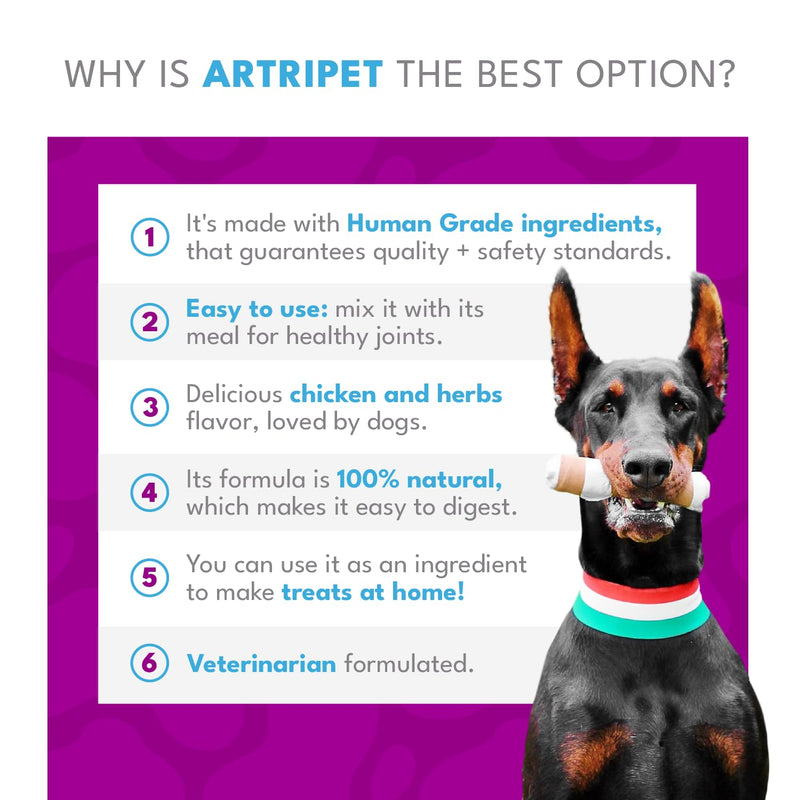 Artripet Joint Support Supplement with Natural Ingredients - Chondroitin, Glucosamine, Hydrolyzed Collagen - Chicken Flavor for Dog Bone and Wellness Enhancement