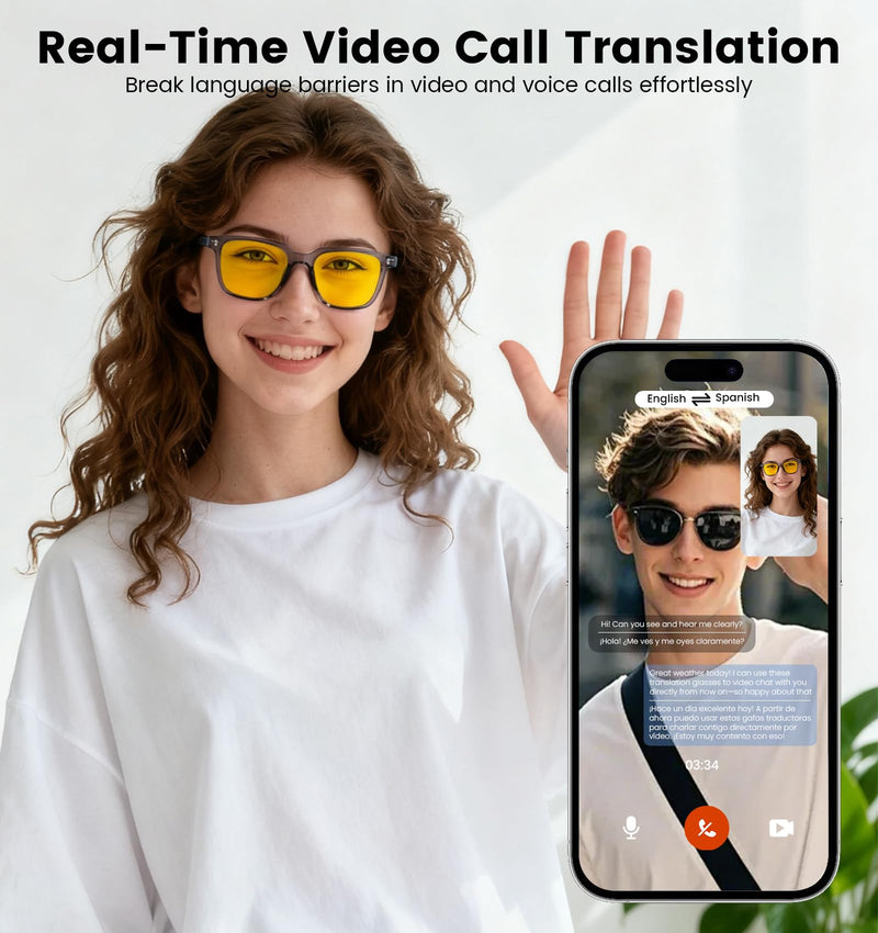 AI Translation Smart Glasses with Chat GPT&Night Vision Enhancement,Bluetooth 5.4 Glasses with 100 Languages ,Blue Light Blocking,Multifunctional for Women & Men,Travel, Business & Night Driving Yellow Lens - NewNest Australia