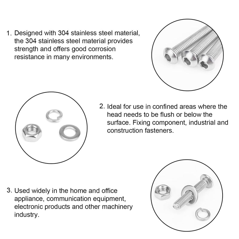 DYWISHKEY 566 Pieces M3x 4/6 /8/10 /12/16 /20mm Button Head Socket Cap Screws Nuts Washers Assortment Kit, M3 Screw Kit, 304 Stainless Steel