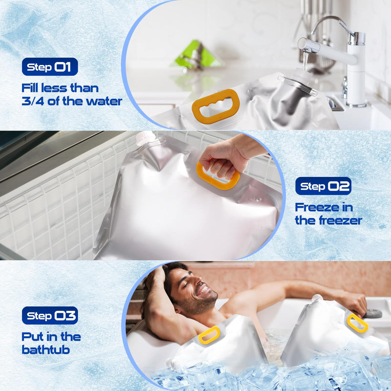 4Pack Ice Bath Bags, Reusable 10L Freezer Water Bags for Ice Bath Collapsible Bathtub Freezer Water Cold Plunge
