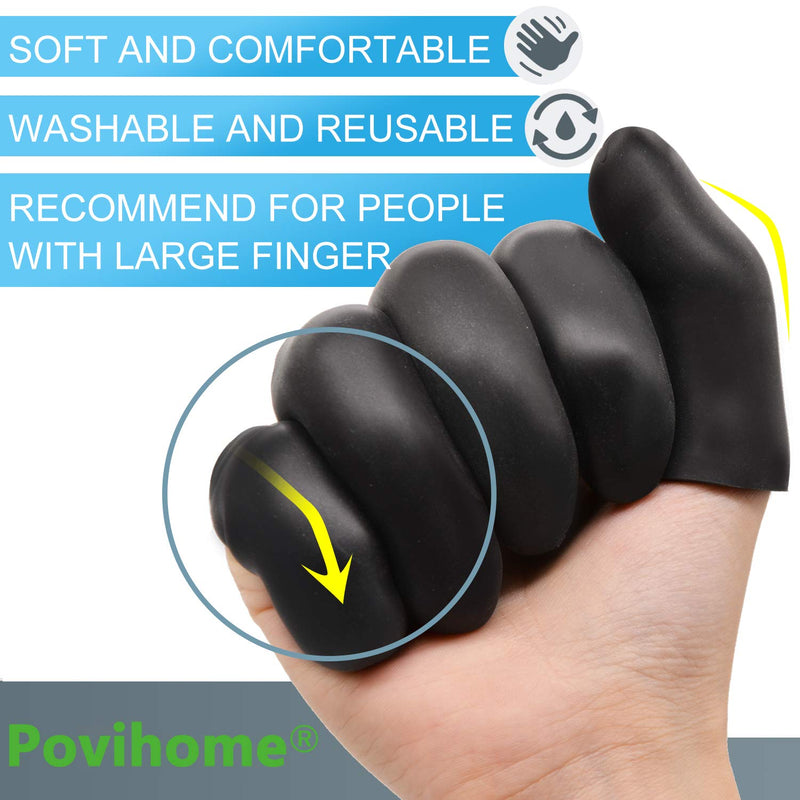 Povihome Black Finger Protectors, Finger Cots, Moisturizing Thumb and Finger Covers - New Thick Version - Elastic Cracked Finger Sleeves to Protect Cracked, Peel Finger and Other Finger Pain Black (Pack of 10)
