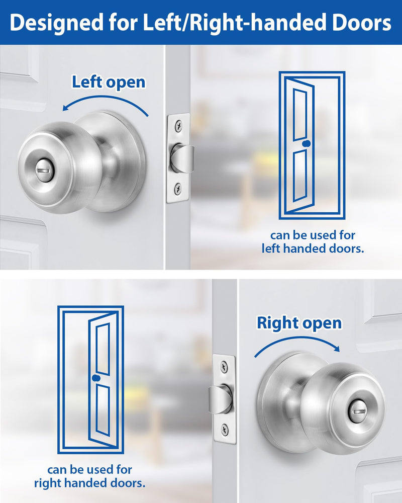 Lanwandeng 5 Pack Interior Door Knobs for Bedroom or Bathroom Keyless, Brushed Nickel Privacy Door Knob, Round Ball Bath/Bed Door Locks Satin Nickel