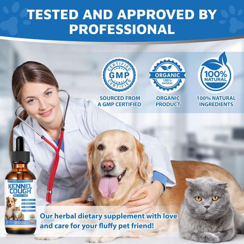 Kennel Cough Herbal Drops for Dogs & Cats,Dog Cough Treatment,Dog Cough Suppressant,Kennel Cough for Dogs,Coughing Treatment Liquid,Natural Cough Supplement for Cat 2 fl oz -Pack of 2 2 fl oz, 2-pack