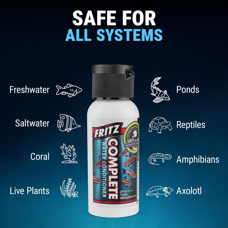 Fritz Complete – Concentrated Water Conditioner/Tap Water Dechlorinator, Instantly Detoxifies Chlorine, Chloramines, Heavy Metals, Ammonia, Nitrite/Nitrates, for Fresh and Saltwater (2 oz)