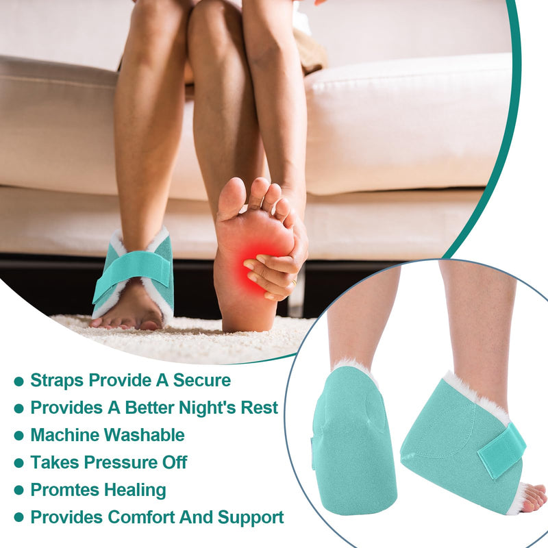 2 Pcs Heel Protectors for Pressure Sores Sheepskin Heel Pads Soft Foot Cushions Pad Protectors Adjustable Foot Pillows with Securing Strap for Bed Sore Ankle Ulcers(Teal) Teal