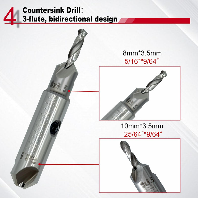 Counterhead Drill Bit Set, 10 Piece Countersink Drill Bit Set for Wood with 90°Chamfer and Screwdriver Head PH2, 1/4" Hex Shank Quick Change for Woodworking with Storage Box.
