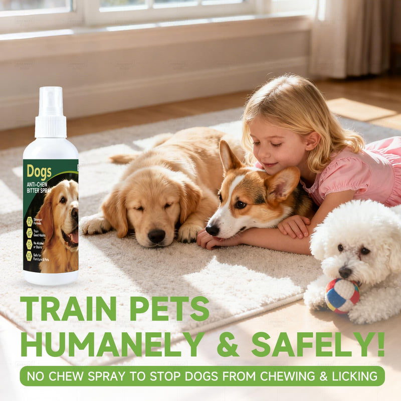 Dog No Chew Spray, Bitter Dog Deterrent Spray for Furniture & Carpet, Pet Corrector & Training Spray for Dogs & Puppies, Safe & Natural, Prevent Peeing, Biting, Chewing & Licking Injuries, 200ml