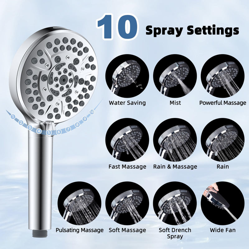 12” All Metal Rain Shower Head, High Pressure Rainfall Shower Head with Handheld Spray Combo, 5” Handheld Spray Powerful Clean 10-Mode, 16" Shower Extension Arm, 71" Hose, 3-Way Diverter, Chrome Square 12"