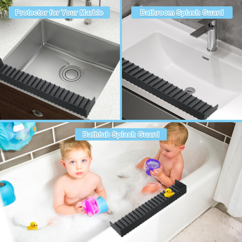 Silicone Sink Edge Protectors 4" x 30", Upgrade Kitchen Sink Splash Guards with Suction Cup, Splash Guard for Bathtub Sink, Countertop Protectors for Quartz Kitchen Sink（Black） 4*30in（black）