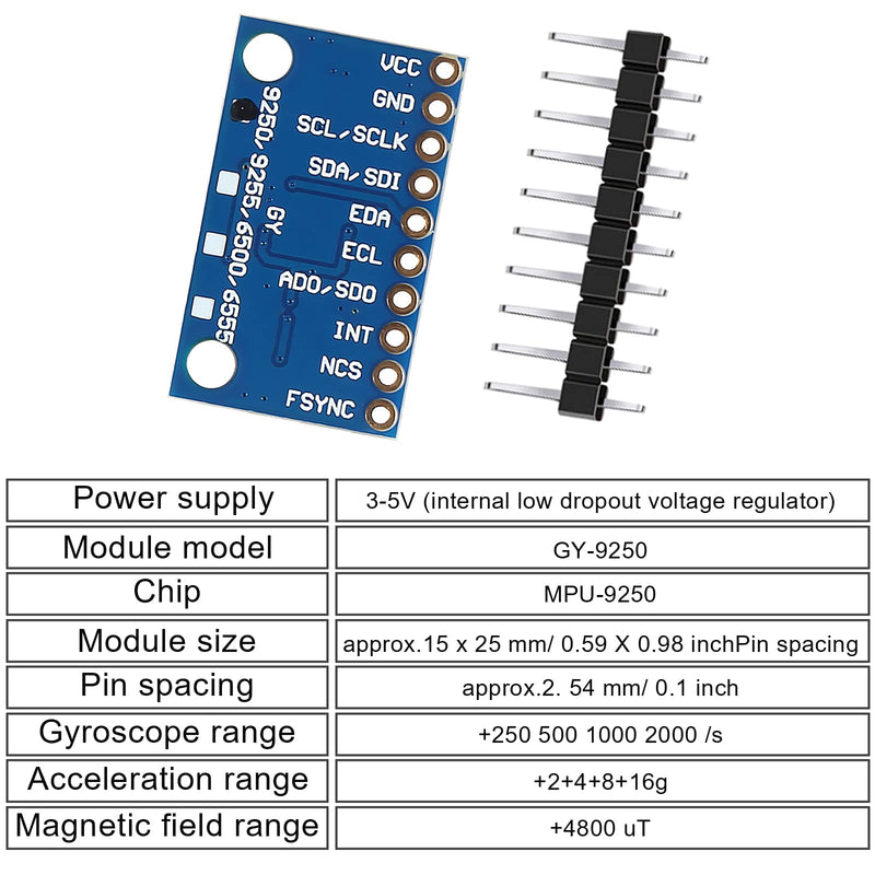 MPU9250 GY-9250 9-Axis 9 DOF 16 Bit Gyroscope Acceleration Magnetic Sensor 9-Axis Attitude +Gyro+Accelerator+Magnetometer Sensor Module IIC/SPI MPU9250/6500