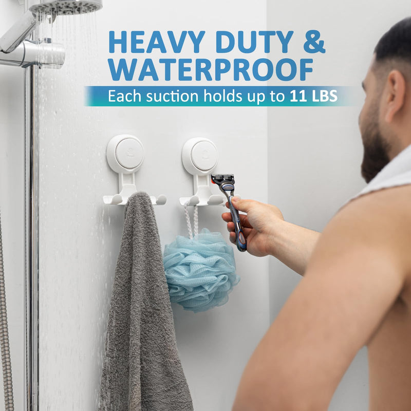 TAILI Suction Cup Razor Holder in Shower 2 Pack, Towel, Loofah, Shaver Holder for Bathroom Wall, Powerful Suction Cup Shower Hooks, Easy to Install and Reuse, White Razor Hook, White