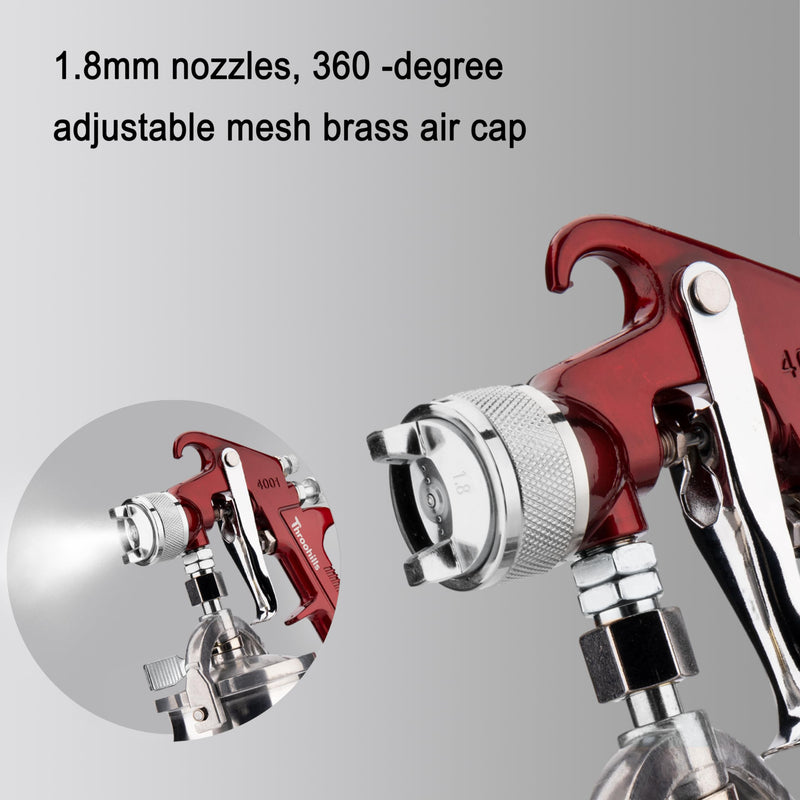 Siphon Feed Spray Gun for Piant with 1.8mm Nozzle, 1000cc Cup and 6pcs Paint Strainers for Cars & HousePainting Gun(Red) red-4001-1.8mm