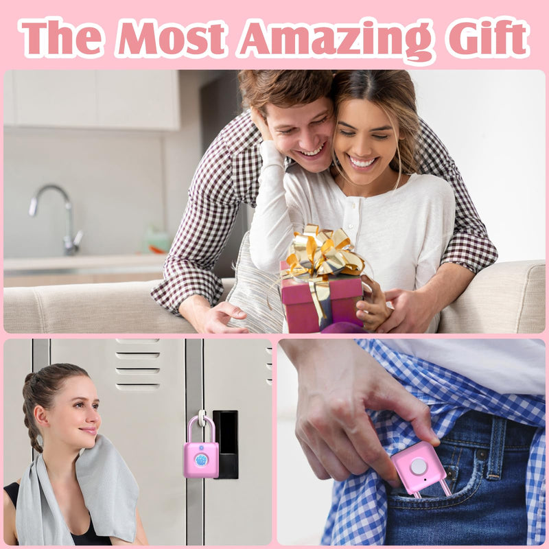 Pothunder Fingerprint Padlock, Smart Padlock, Locker Lock, Combination Lock, Fingerprint Lock with APP Unlock, USB Rechargeable, Suitable for Gym Locker, Door, Locker(Pink) Pink