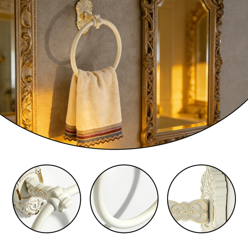 2 Pcs Antique White Toilet Paper Holder Towel Ring, Towel Rings for Bathroom Wall Wall Mount Sturdy Punch-Install Retro Vintage Bathroom Hardware