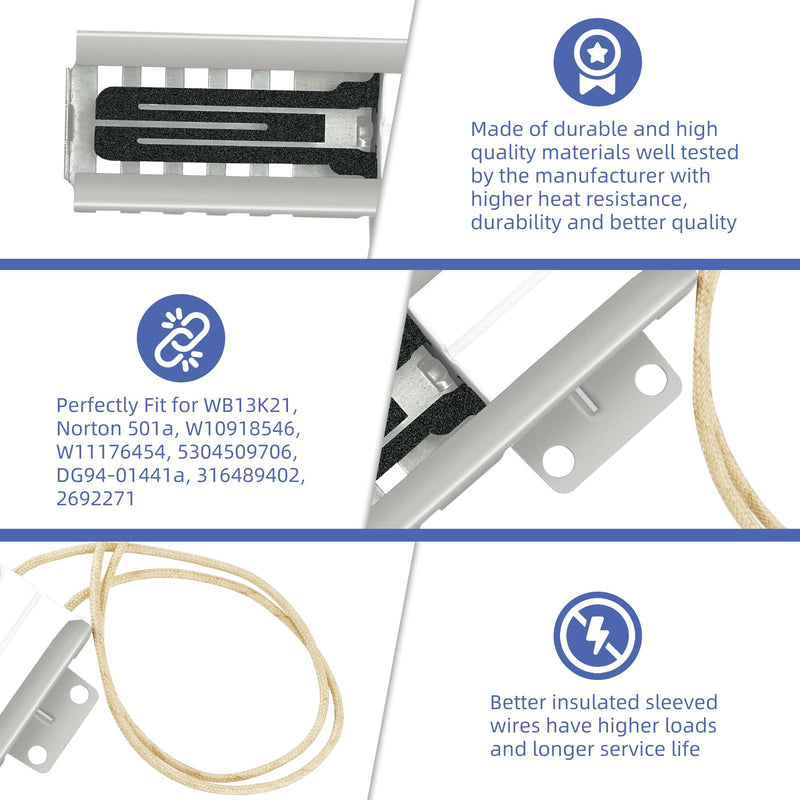 【Upgraded】WB13K21 Oven Igniter Replacement for GE Kenmore Frigidaire Samsung Hotpoint Gas Range Oven Replaces 5303935066,WB13K0021,WB13T10045,WB13K10026,DG94-00520A,IG9998，Norton 501a Universal Model WB13K21