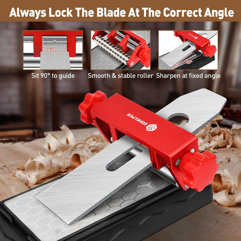Chisel Sharpening Jig, Wood Honing Guide for Chisels and Planes Width 0.1" to 2.8" with Sharpening Angle Fixture, Angle Gauge from 10° to 45° Red