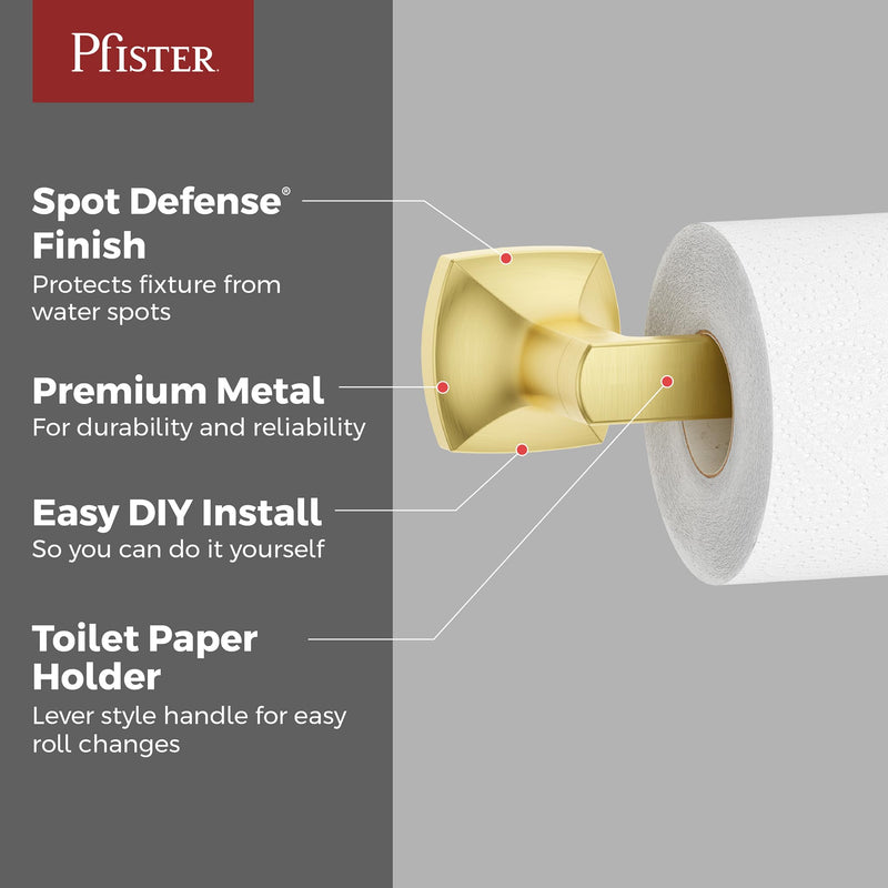 Pfister Vaneri Wall-Mounted Toilet Paper Holder with Brushed Gold Finish - Premium Metal Construction Bathroom Hardware for Modern Bathroom Decor and Accessories BPHVRI0BG